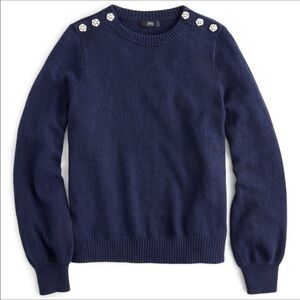 J Crew Jewel Sleeve Shoulder Wool Sweater Top Blouse Navy Blue Pullover Cozy NWT